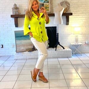 Soft Surroundings,Vibrant Lime Green Cardigan Cable-Knit Sweater/Top, FUN,Size S